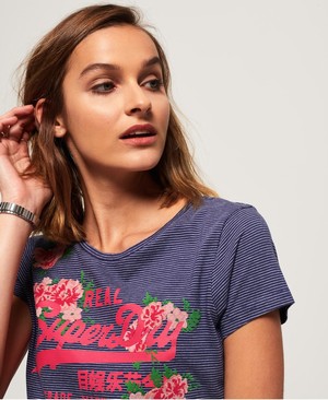 Superdry Vintage Logo Rose Stripe Női Pólók Kék/Csíkok | XGRWB2579